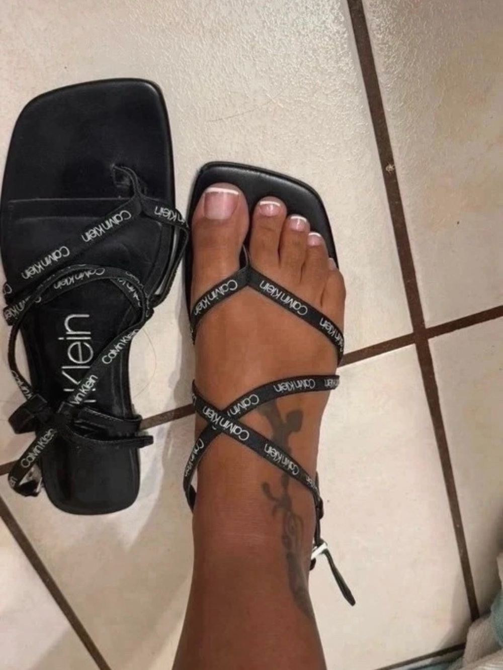 Calvin Klein Black Logo-Strap Square-Toe Sandal